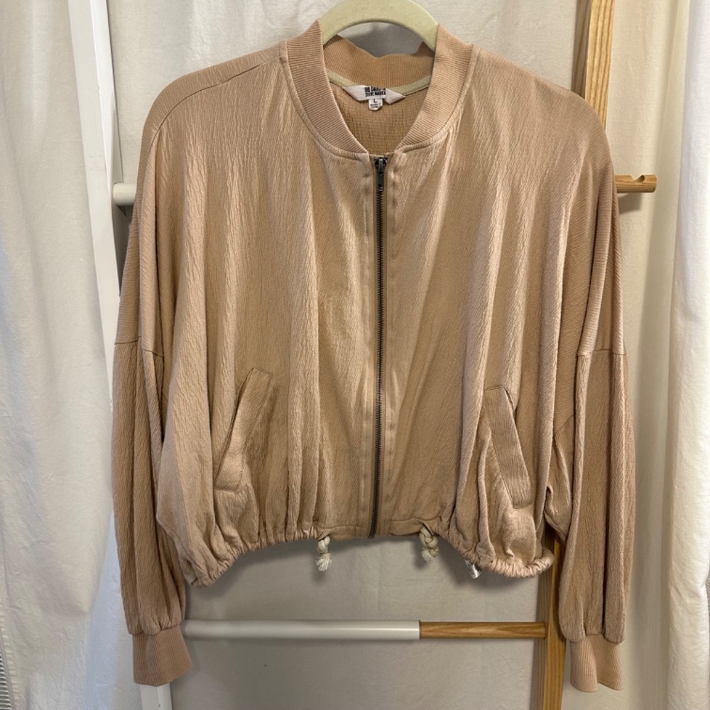 BB Dakota by Steve Madden Novelty Fast Car Crop Bomber Jacket, Light Tan, L